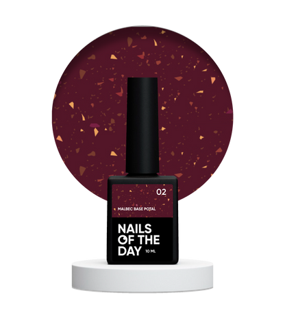 NAILSOFTHEDAY Malbec base potal 02 – fantástica base imitacion cristal con elementos dorados, 10 ml