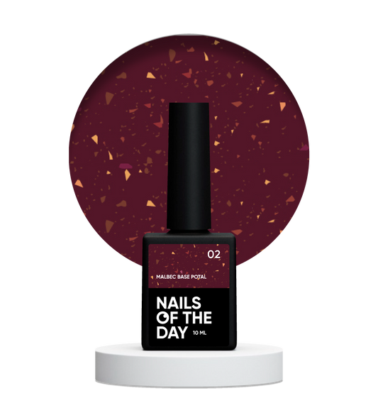 NAILSOFTHEDAY Malbec base potal 02 – fantástica base imitacion cristal con elementos dorados, 10 ml