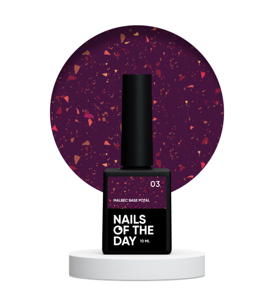 NAILSOFTHEDAY Malbec base potal 03 – fantástica base imitacion cristal con elementos dorados, 10 ml