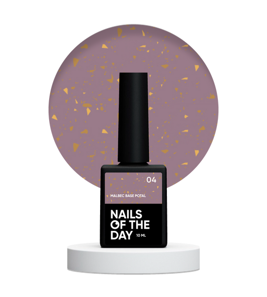 NAILSOFTHEDAY Malbec base potal 04 – fantástica base imitacion cristal con elementos dorados, 10 ml
