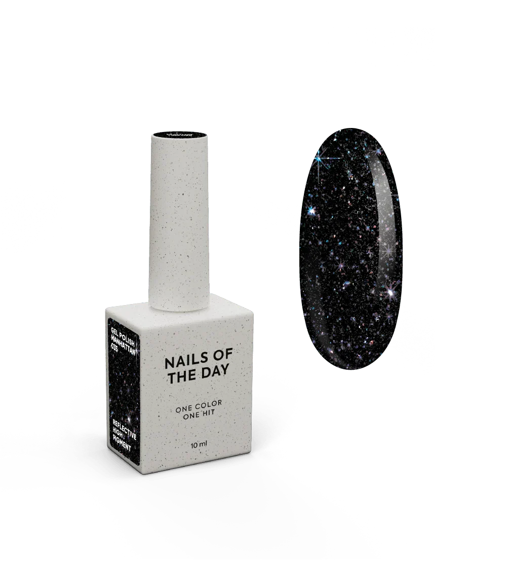 NAILSOFTHENIGHT Manhattan gel polish -  esmalte semipermanente reflectante negro con brillo holográfico para uñas, 10 ml