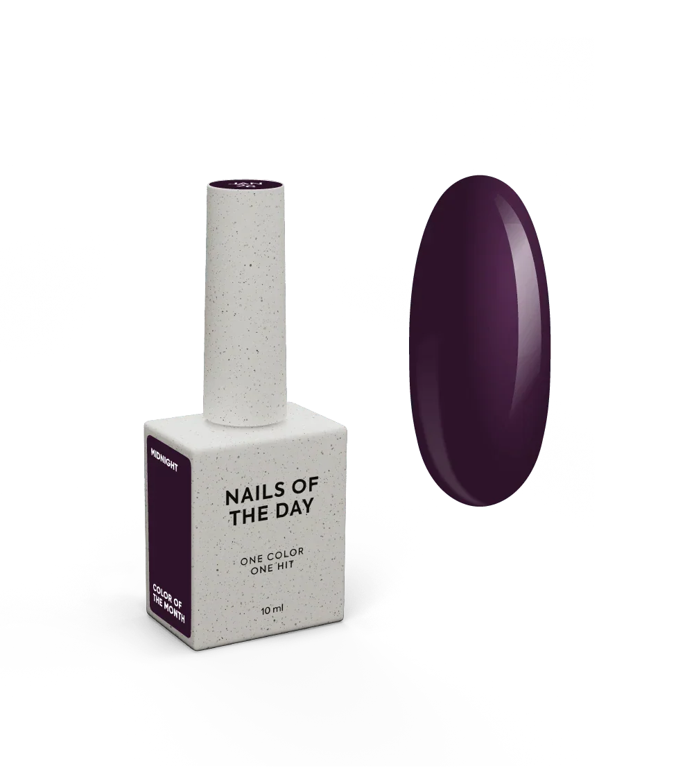 NAILSOFTHEDAY Color del Mes — Enero 2026
Midnight — tono ciruela intenso, cobertura total en una capa, 10 ml