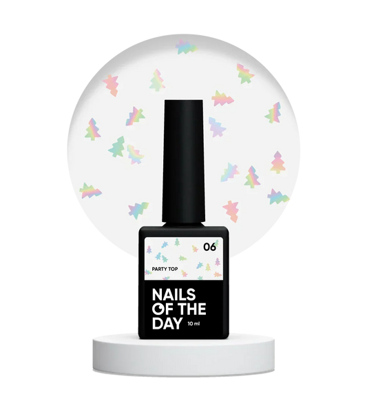 NAILSOFTHEDAY Party Top 06 — capa final con purpurina holográfica en forma de árbol, sin capa pegajosa, 10 ml.