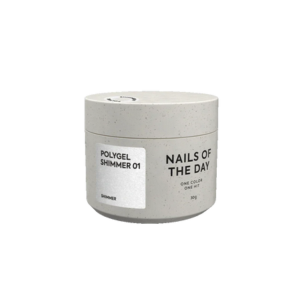 NAILSOFTHEDAY Polygel shimmer 01 — Polygel  de grano fino color blanco con brillo , 30 g