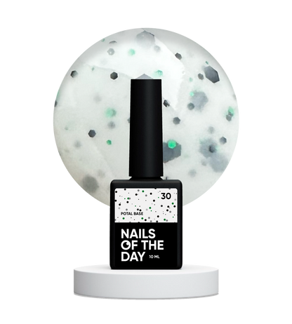 NAILSOFTHEDAY Potal base 30 — base lechosa con brillo negro y verde, 10 ml