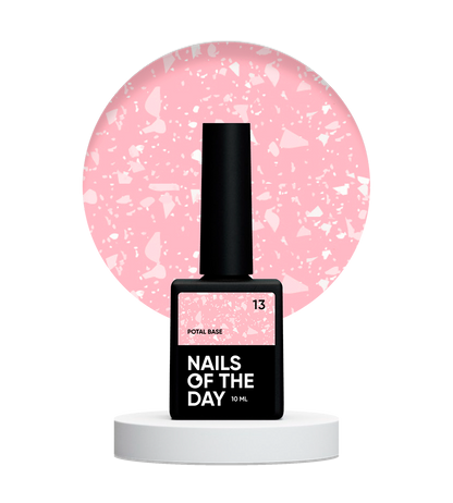 NAILSOFTHEDAY Potal base 13 – base rosa claro con elegante decoracion blanca, 10 ml