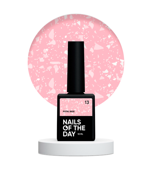 NAILSOFTHEDAY Potal base 13 – base rosa claro con elegante decoracion blanca, 10 ml