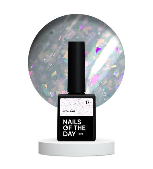 NAILSOFTHEDAY Potal base 17 – base lechosa suave con decoracion  holográfica y elegante, 10 ml