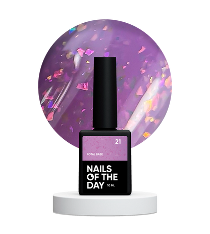 NAILSOFTHEDAY Potal base 21 – base violeta/lila con elegante decoracion holográfica, 10 ml