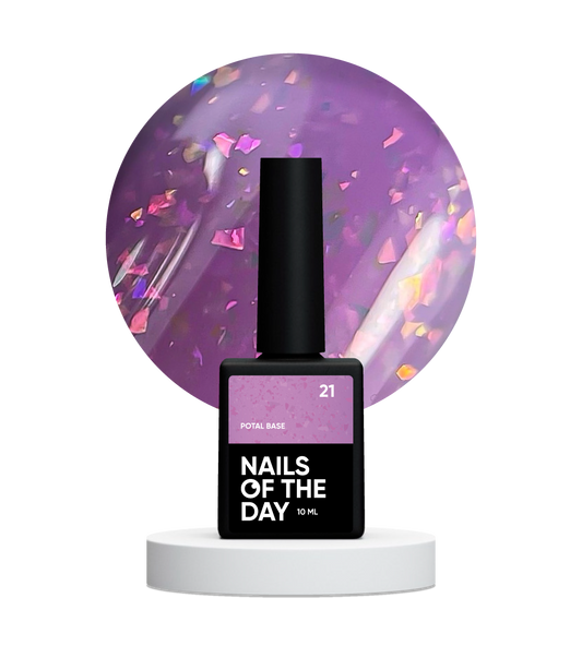 NAILSOFTHEDAY Potal base 21 – base violeta/lila con elegante decoracion holográfica, 10 ml
