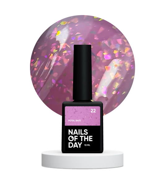NAILSOFTHEDAY Potal base 22 – base rosa-lila con elegante decoracion holográfica, 10 ml