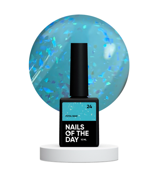 NAILSOFTHEDAY Potal base 24 - base azul celeste/brillante con decoracion holográfica elegante, 10 ml
