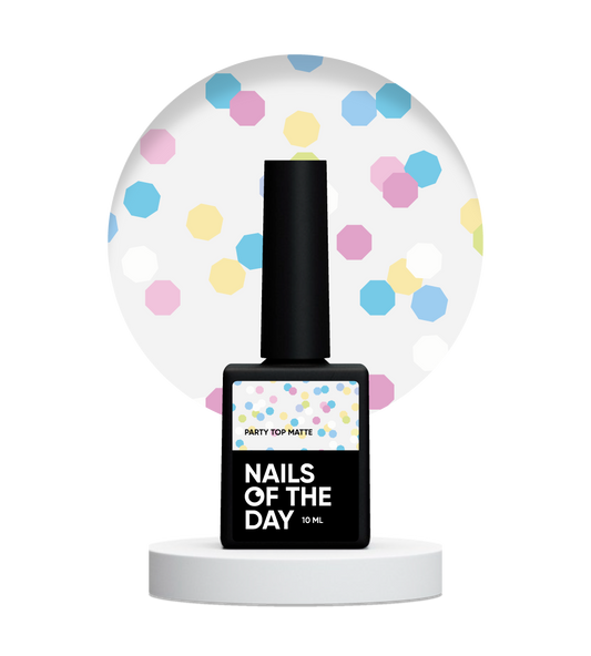 NAILSOFTHEDAY Party top matte - top mate con hexágonos de neón, sin capa pegajosa y sin filtros UV, 10 ml