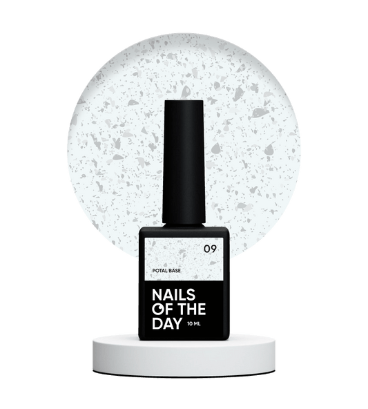 NAILSOFTHEDAY Potal base 09 - base de plata lechosa con decoracion plateada, 10 ml
