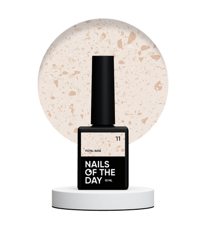 NAILSOFTHEDAY Potal base 11 - base lechosa con decoracion dorada, 10 ml