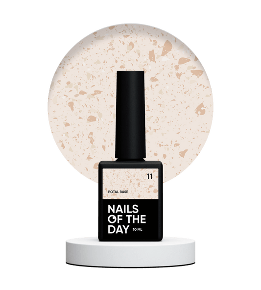 NAILSOFTHEDAY Potal base 11 - base lechosa con decoracion dorada, 10 ml