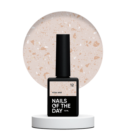 NAILSOFTHEDAY Potal base 12 - base beige con decoracion dorada, 10 ml