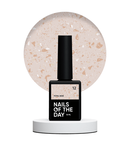 NAILSOFTHEDAY Potal base 12 - base beige con decoracion dorada, 10 ml
