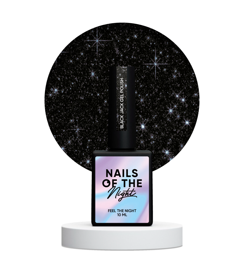 NAILSOFTHENIGHT Black Jack gel polish - esmalte semipermanente reflectante negro con brillo plateado para uñas, 10 ml