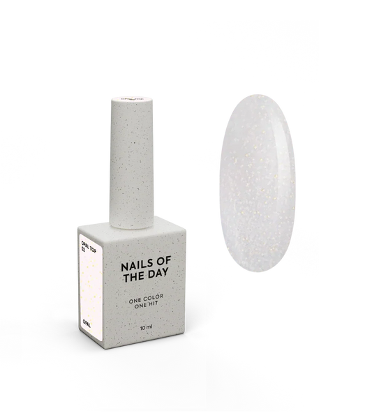 NAILSOFTHENIGHT Opal top 02 — top con brillos opalinos sobre una base lechosa ligera, sin capa pegajosa y sin filtros UV para uñas, 10 ml