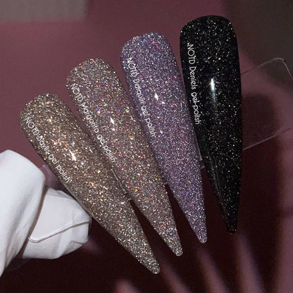 NAILSOFTHENIGHT Deniels gel polish — esmalte en gel negro pigmentado con shimmer plateado reflectante para uñas, 10 ml