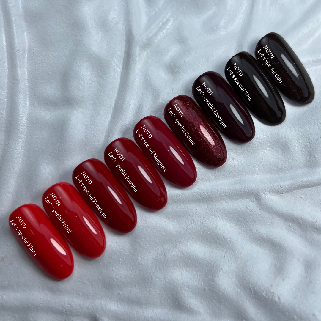 NAILSOFTHENIGHT Let's Special Céline - Esmalte semipermanente de uñas  rojo oscuro con purpurina roja que cubre una capa, 10 ml