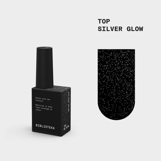 BIBLIOTEKA Top Coat sin capa pegajosa con filtro UV — Silver Glow, 10 ml